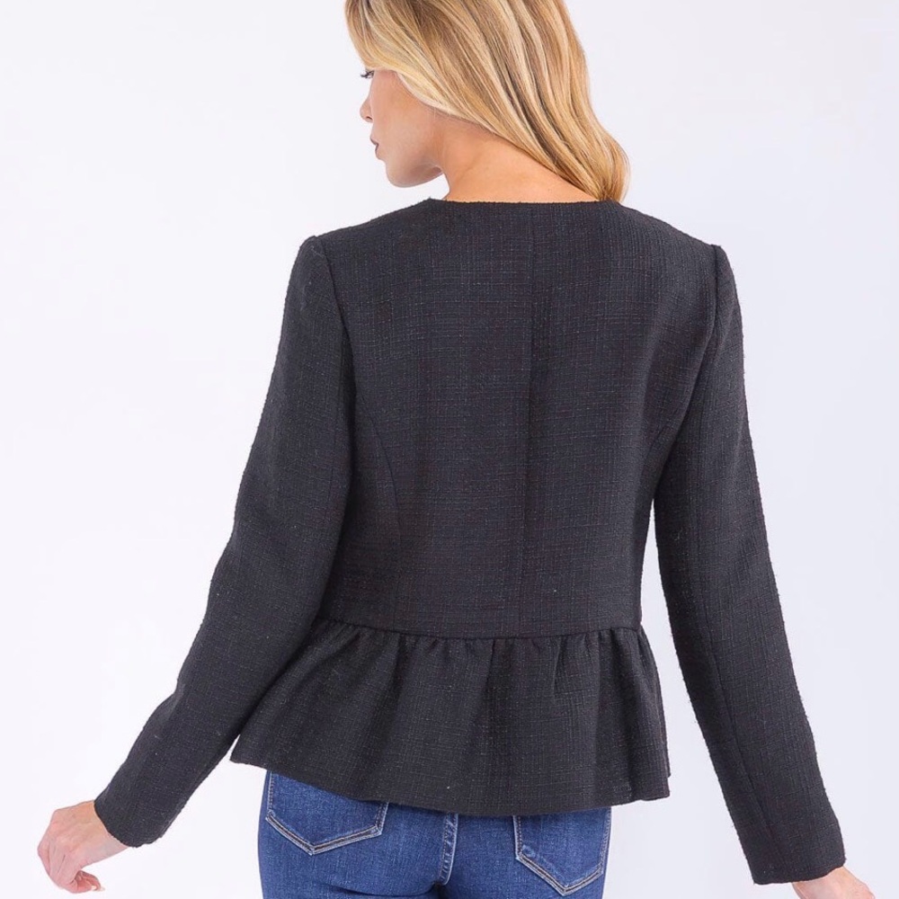 Elegant Black Peplum Tweed Jacket NWT - Picture 3 of 4